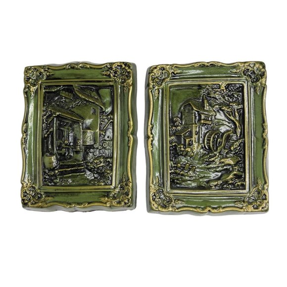 Other - Vintage chalk ware Chalkware Plaster Water Wheel Apartment Building Wall Hanging